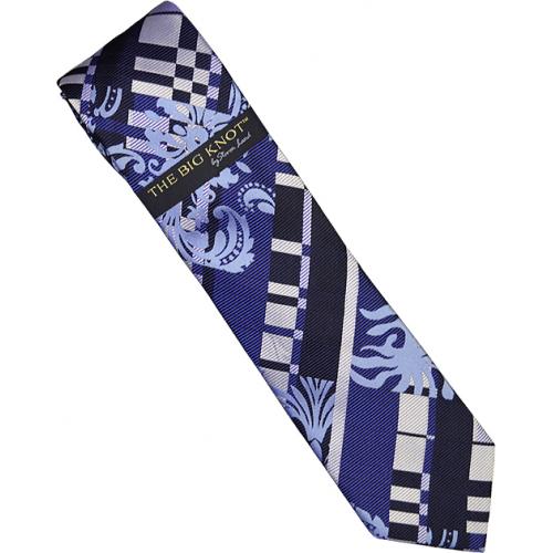 Steven Land Collection "Big Knot" SL030 Navy / White / Sky Blue Artistic Design 100% Woven Silk Necktie/Hanky Set